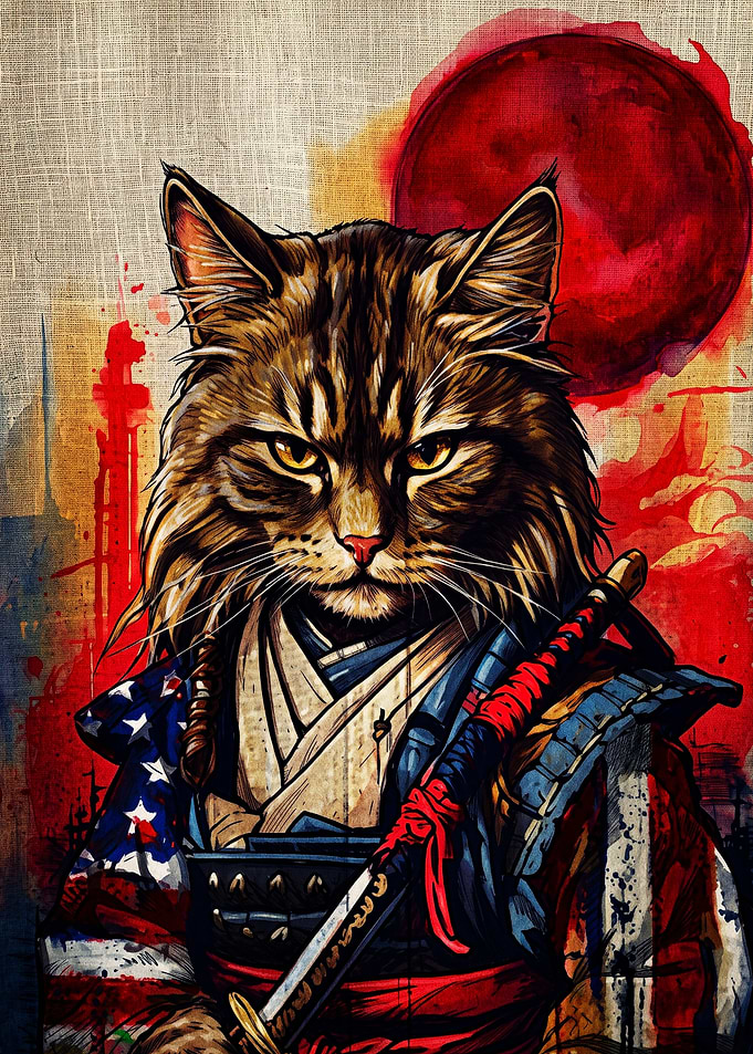 Samurai Cat with American Flag Armor