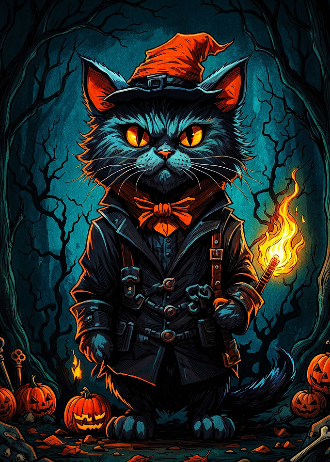 Halloween Black Cat Wizard