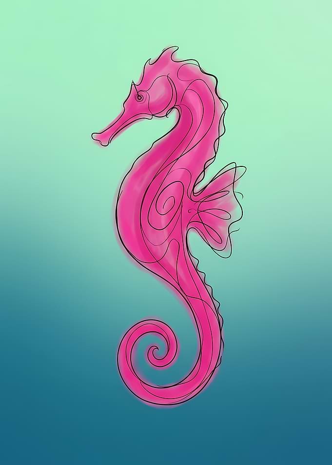 Pink Seahorse Line Art Illustration
