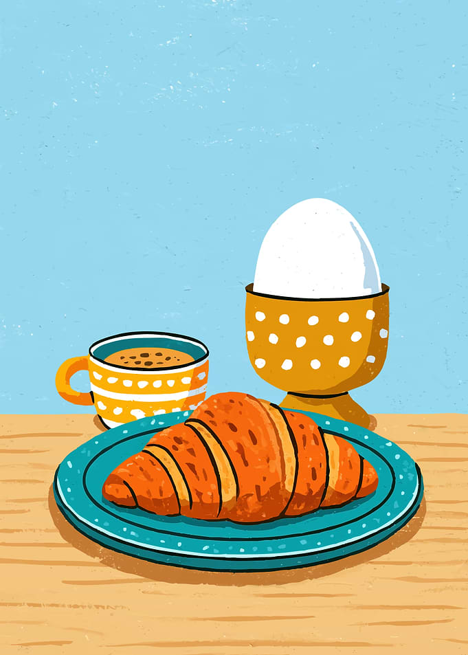 Breakfast Illustration with Croissant and Egg