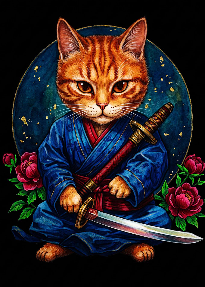Orange Tabby Cat Samurai Warrior