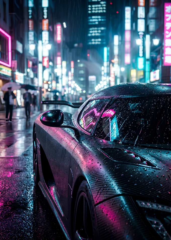 Chrome and Neon — JDM Night Reflection