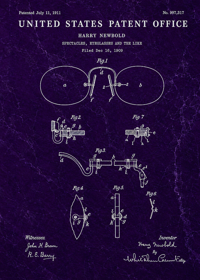 Vintage Eyeglasses Patent Blueprint