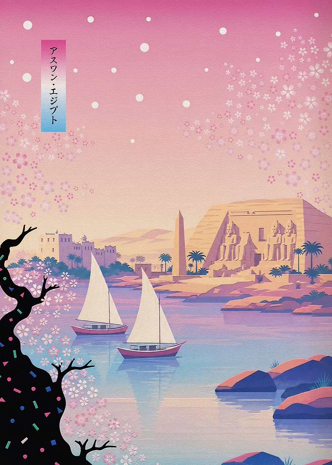 Aswan Egypt Cherry Blossom Illustration