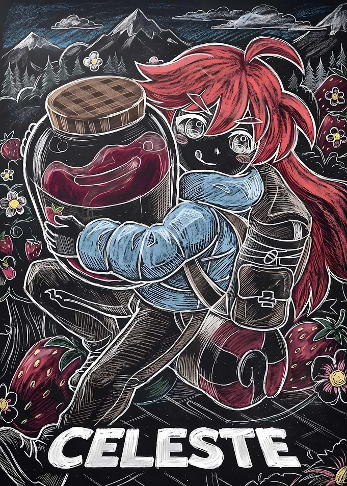Celeste Game Chalk Art Illustration