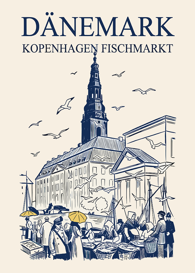 Vintage Copenhagen Fish Market Poster