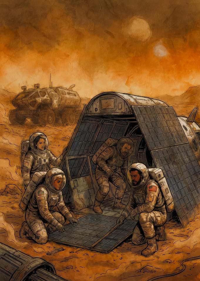 Astronauts Setting Up Mars Base