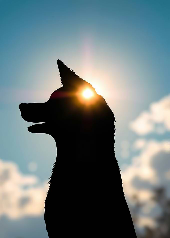 Silhouette of a Dog with Sun