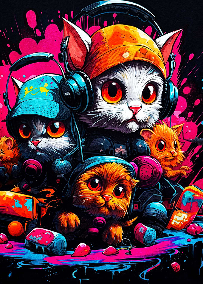 Neon Graffiti Cat Crew