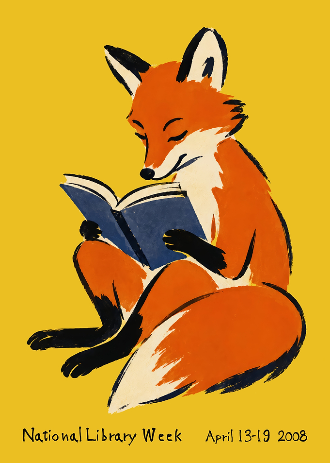 Fox Reading a Book Poster