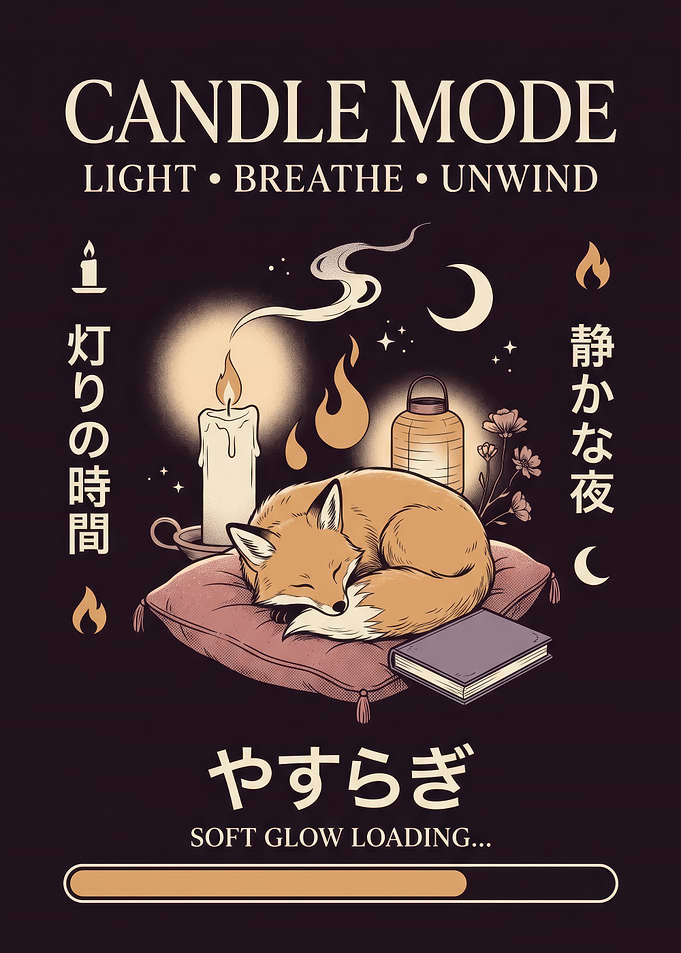 Candle Mode Sleeping Fox Illustration