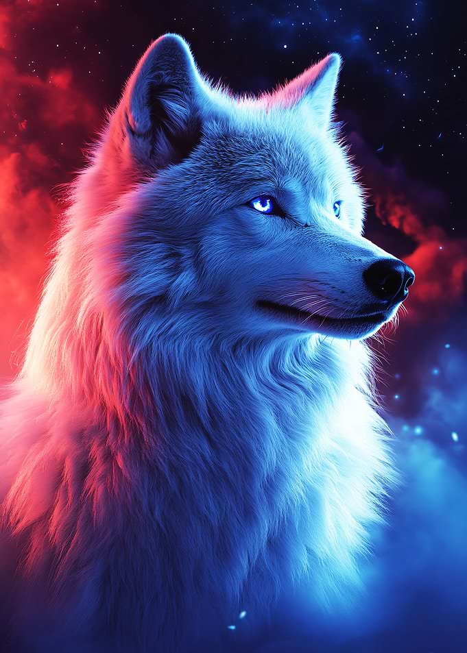 Neon Glowing Wolf Portrait