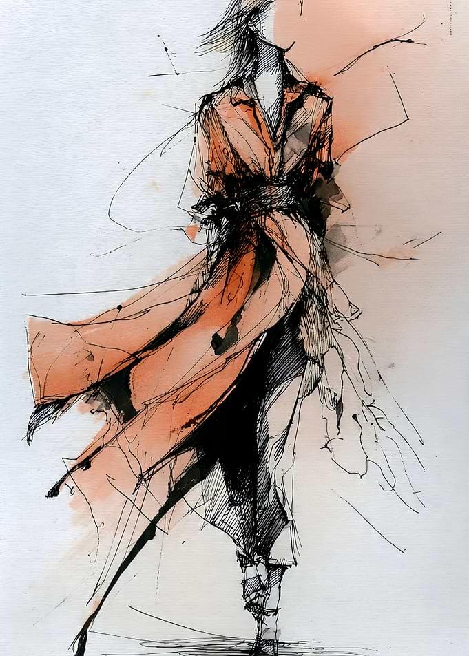 Abstract Fashion Sketch in Orange