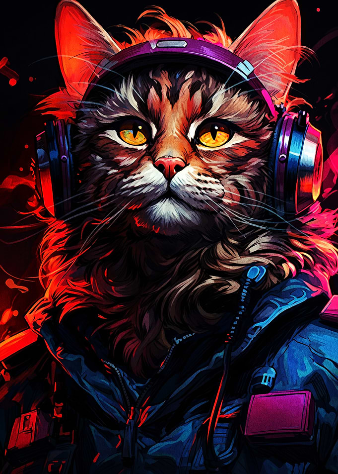 Cyberpunk Cat with Headphones