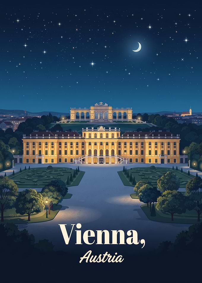 Schönbrunn Palace at Night Poster
