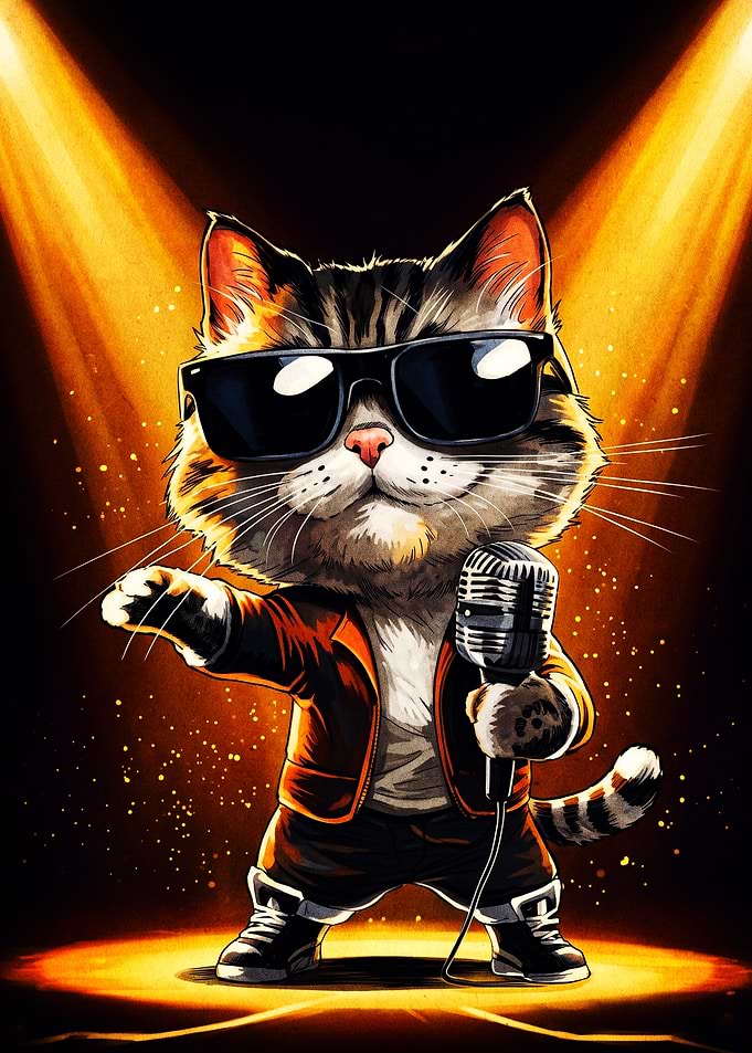 Cool Rock Star Cat Performer