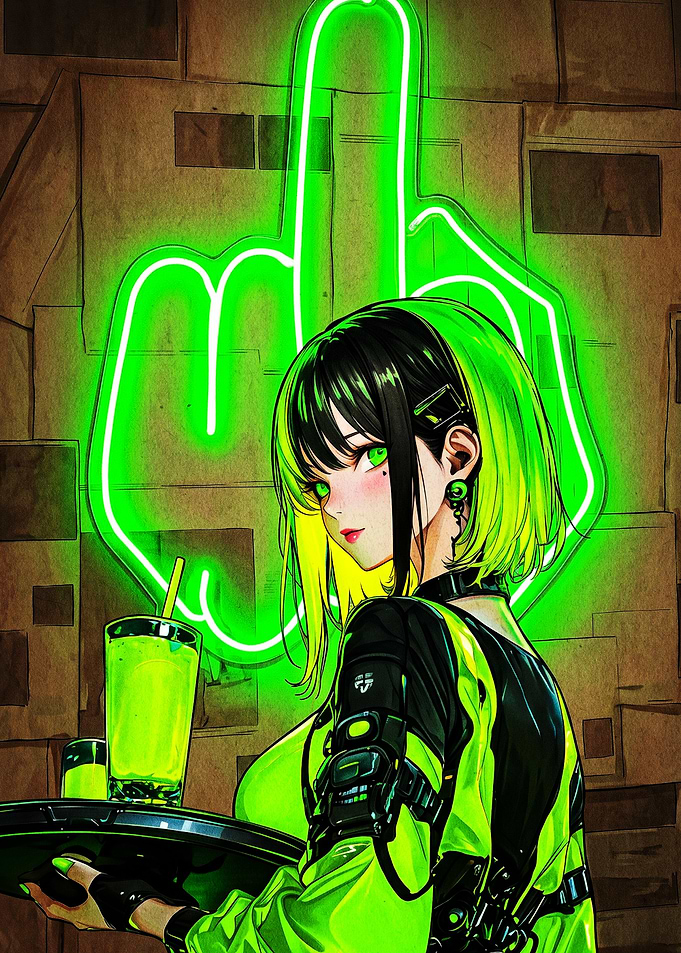 Cyberpunk Anime Girl with Neon Sign