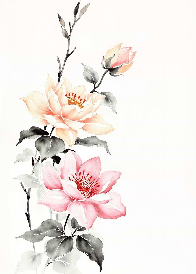 Watercolor Pink and Peach Floral Illustration