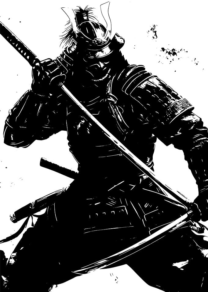 Black and White Samurai Warrior