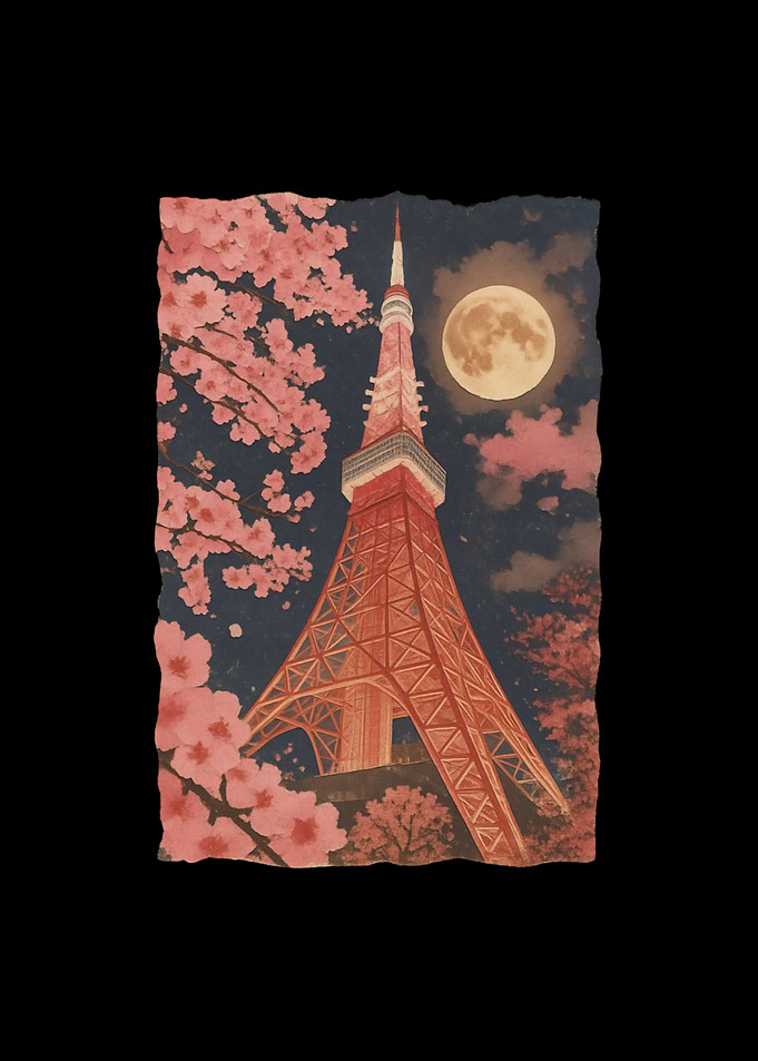 Tokyo Tower Under Full Moon