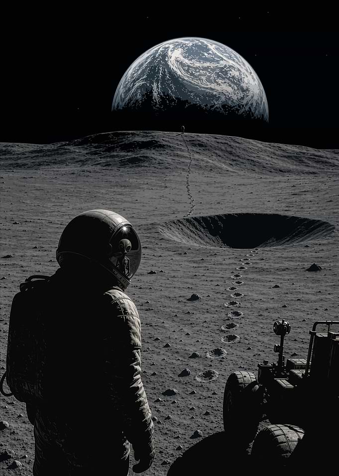 Astronaut Encountering Alien on Moon
