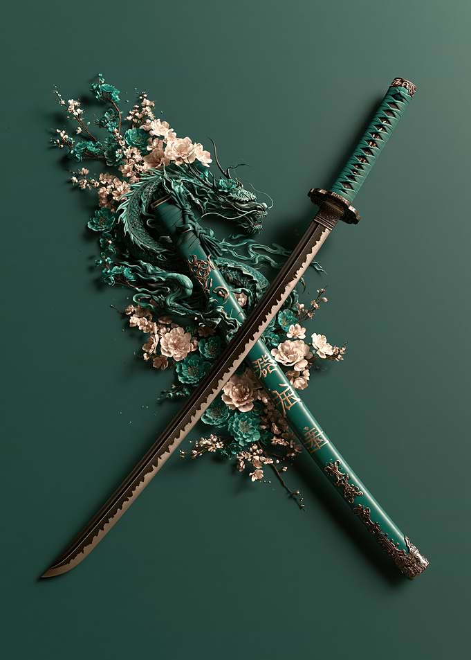 Elegant Teal Katana with Dragon Motif