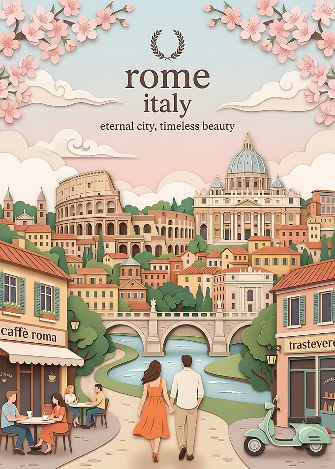 Rome Italy Papercraft Travel Poster