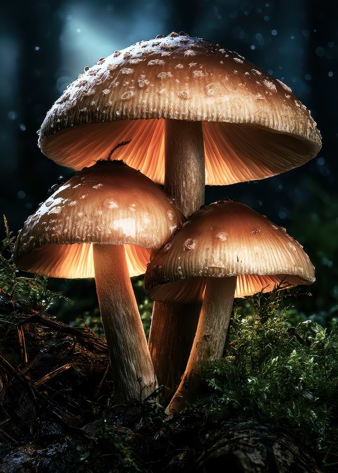 Glowing Mushrooms in Dark Forest