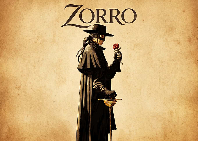 Zorro with Rose Vintage Poster