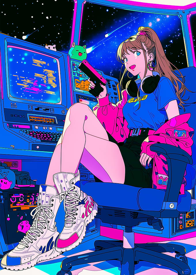 Anime Girl Gaming in Space