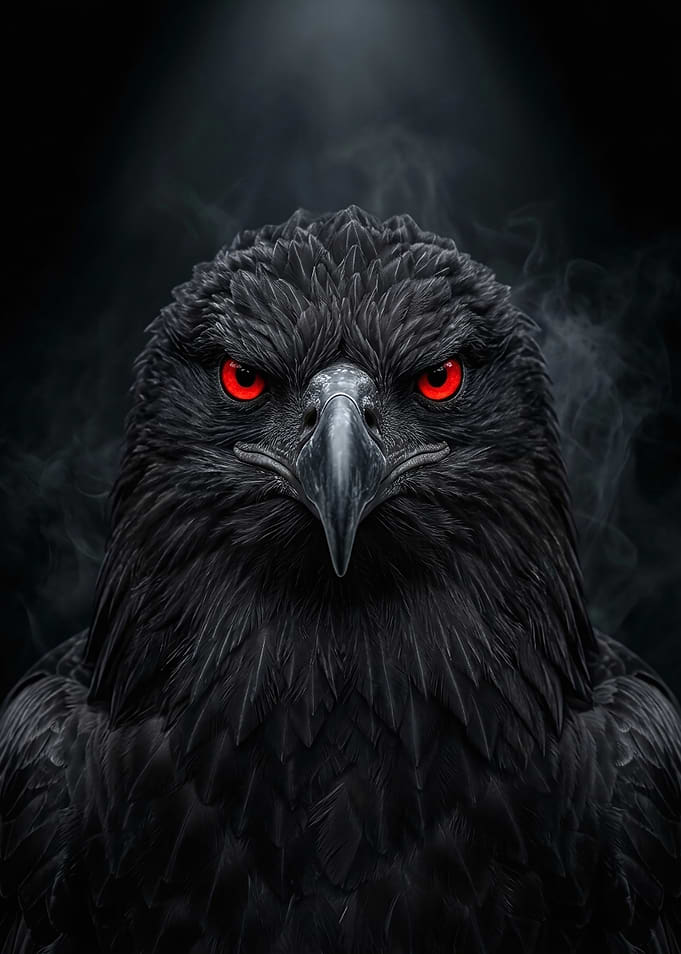 Menacing Black Eagle with Red Eyes