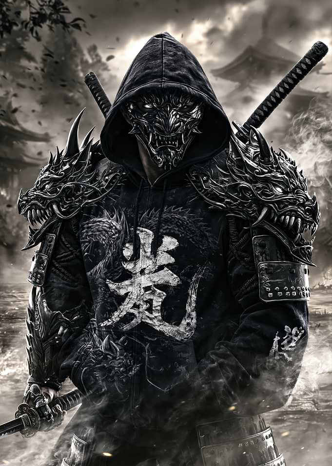 Dark Samurai Warrior in Hoodie