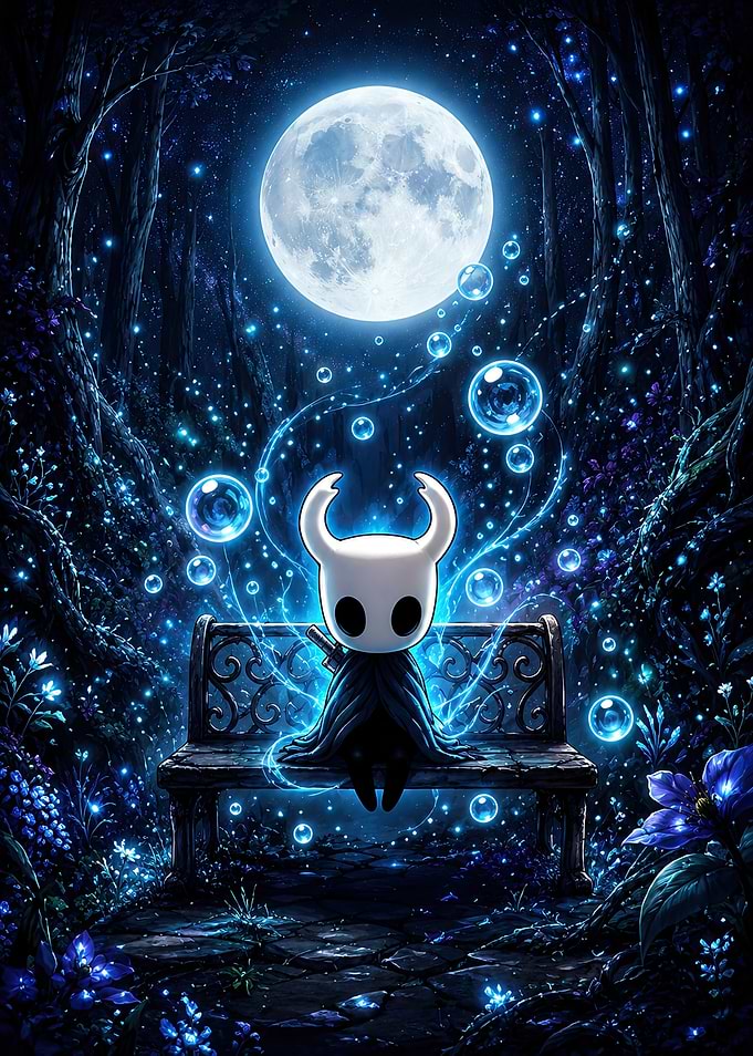 Hollow Knight Resting Under Moonlight