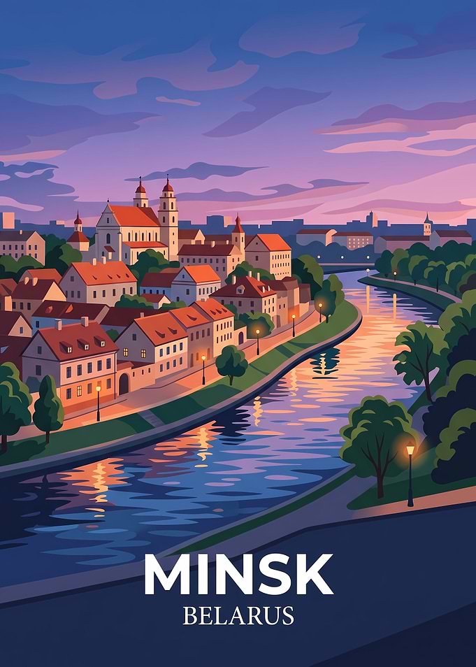Minsk Belarus Cityscape Travel Poster