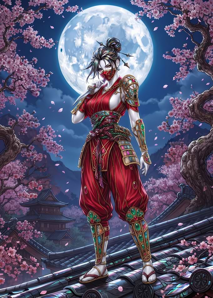 Kunoichi Warrior Under Full Moon