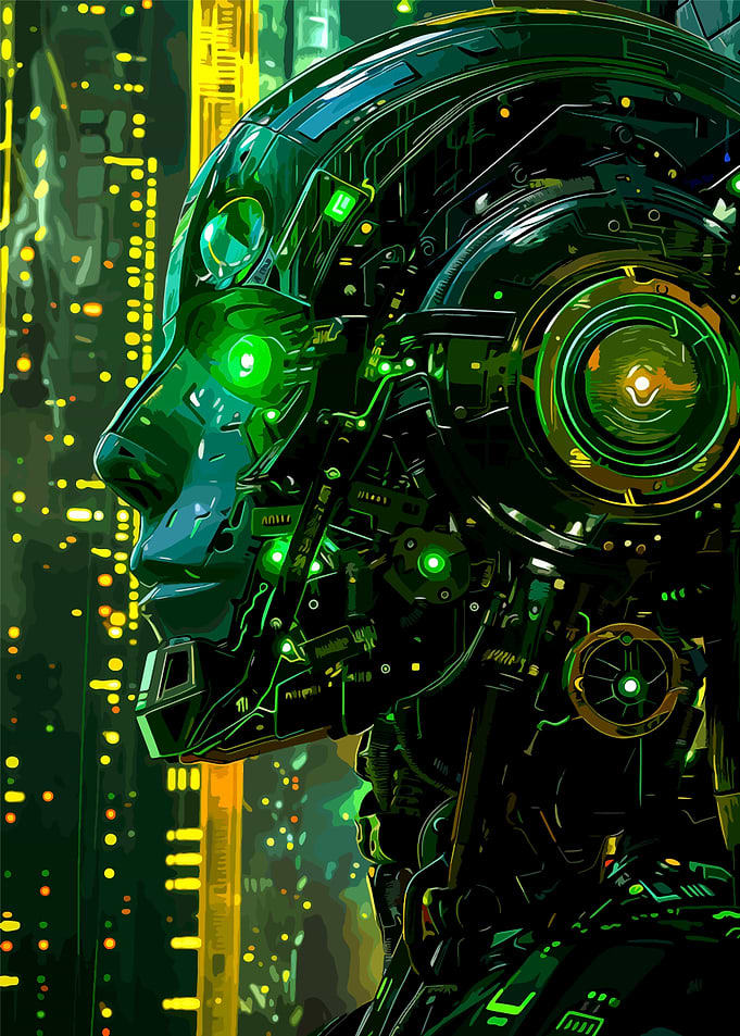 Cybernetic Android Profile in Neon City