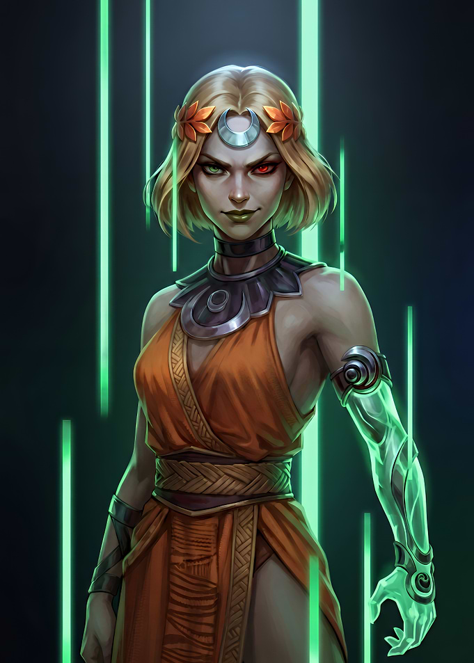 Cybernetic Goddess with Glowing Green Energy