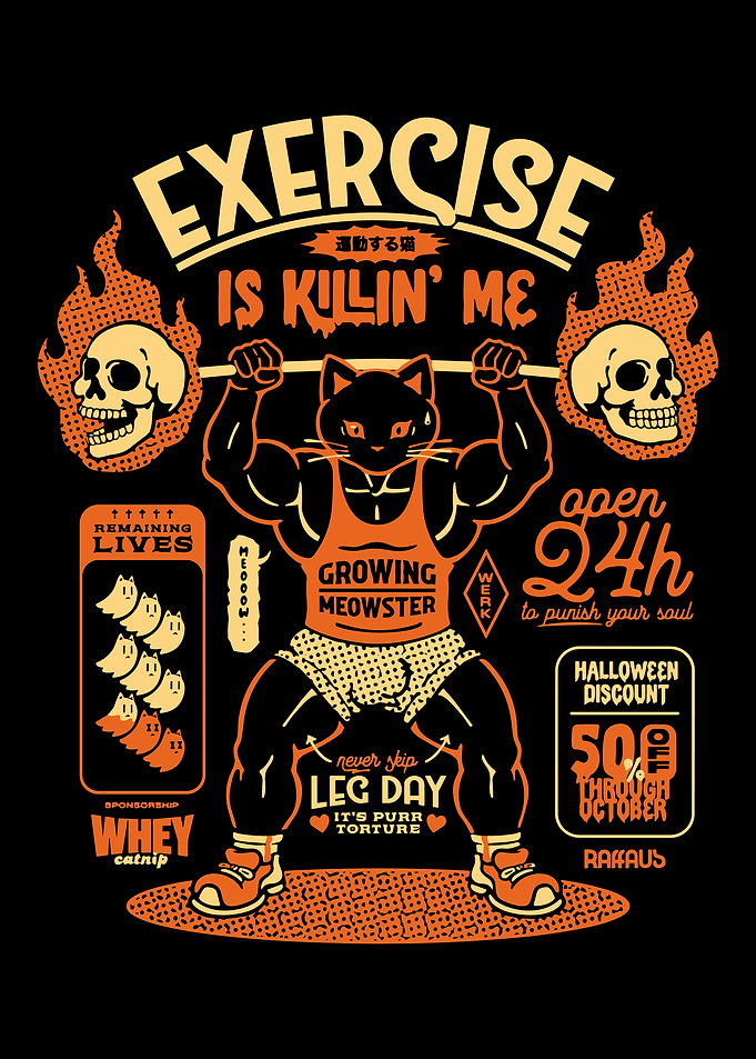 Funny Gym Cat Lifting Skulls