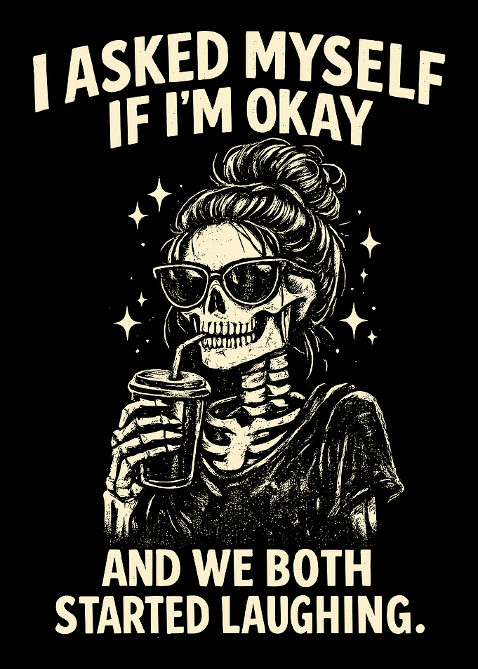 Funny Skeleton Drinking Coffee Graphic