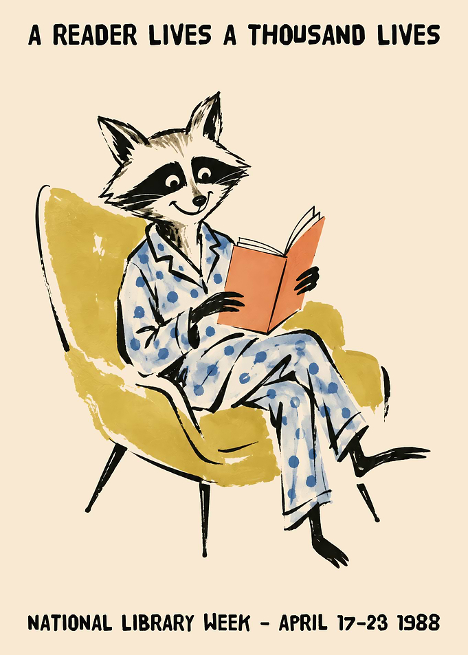 Vintage National Library Week Raccoon Poster
