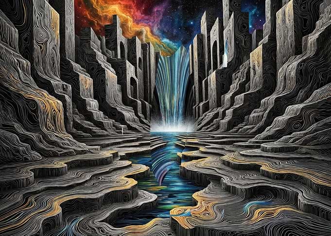 Surreal Cosmic Waterfall Landscape