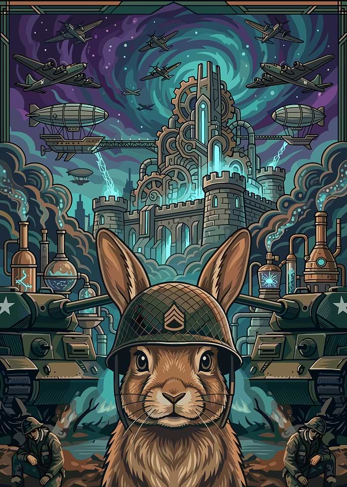 Steampunk Military Rabbit War Illustration