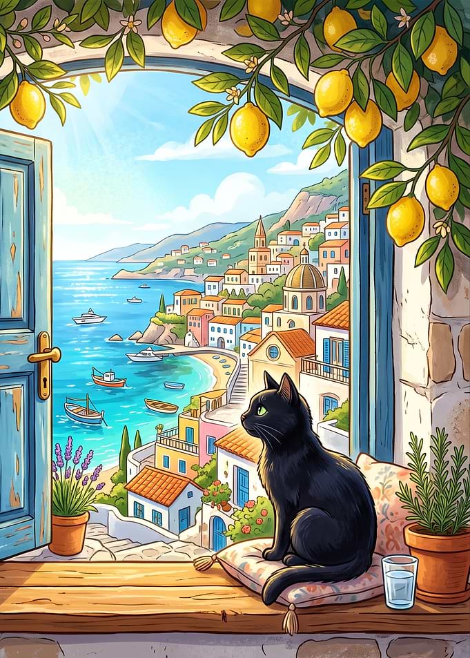 Black Cat looking Mediterranean Coast