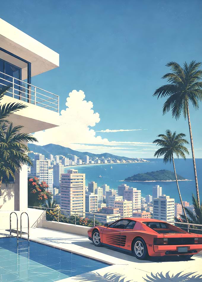 Red Sports Car by Coastal Villa