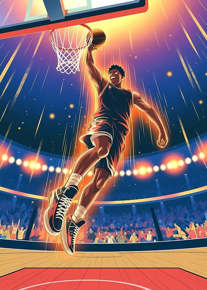 Dynamic Basketball Player Slam Dunk