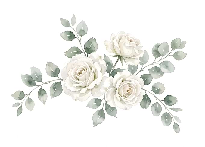 Elegant Watercolor White Rose Bouquet