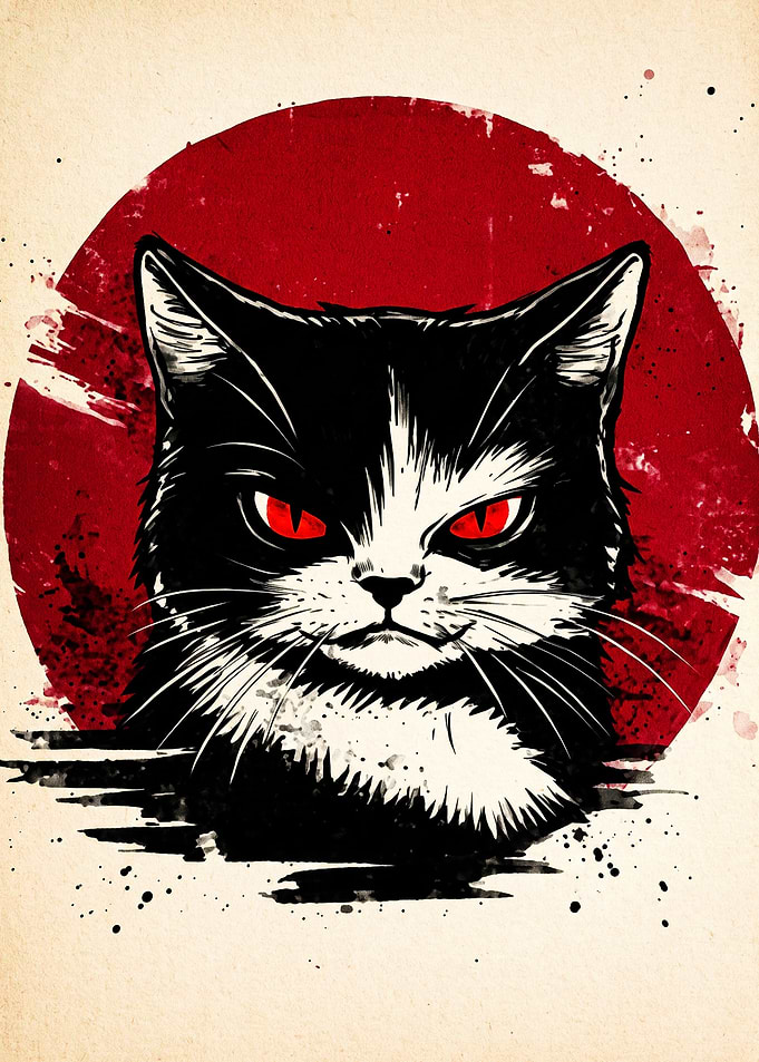 Red-Eyed Black and White Cat Portrait