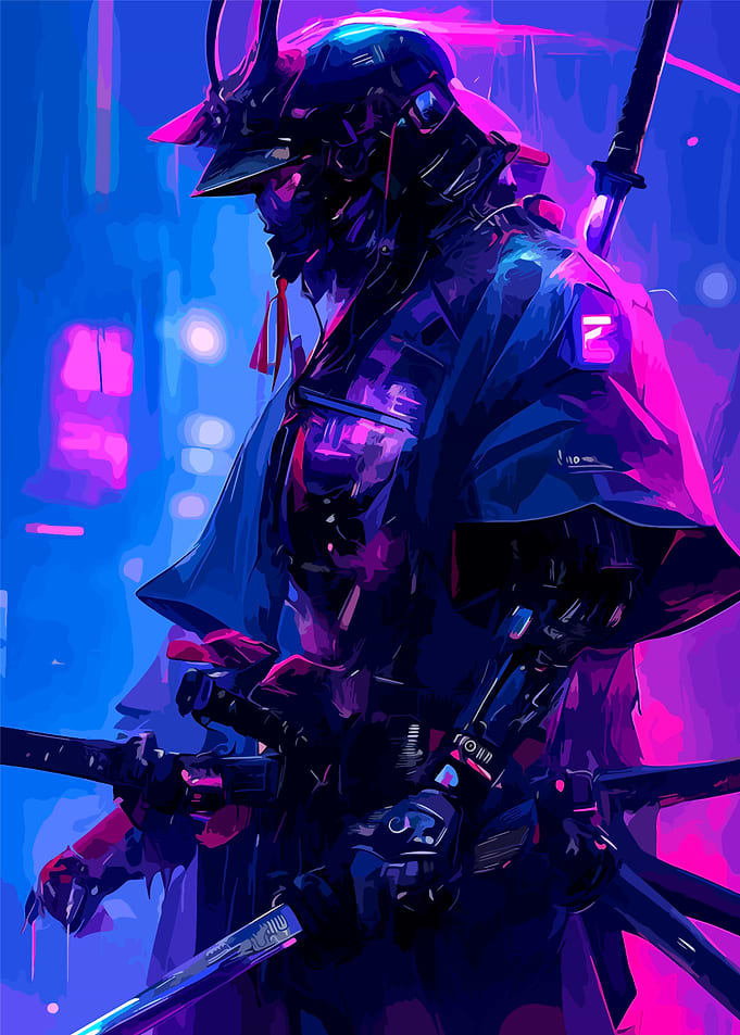 Cyberpunk Samurai Warrior in Neon Light
