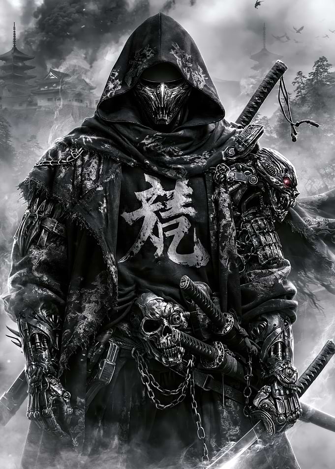 Cybernetic Samurai Warrior in Black