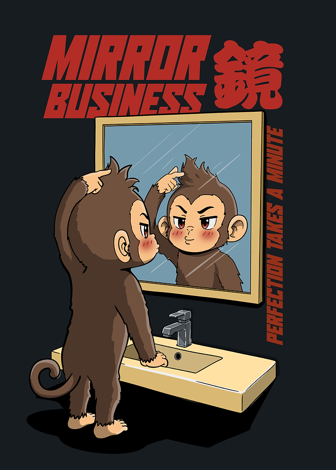 Mirror Business Cute Monkey Bathroom Illustration